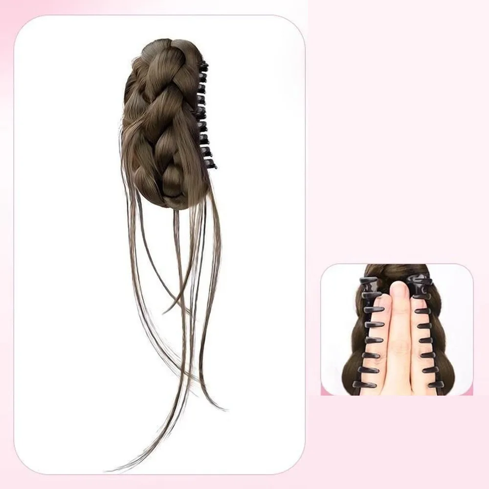 Clip per afferrare la testa del panino intrecciato Parrucca sintetica Elegante barba di drago Teschio alto Top Soffice testa di bocciolo di fiore naturale Stile di capelli a spirale