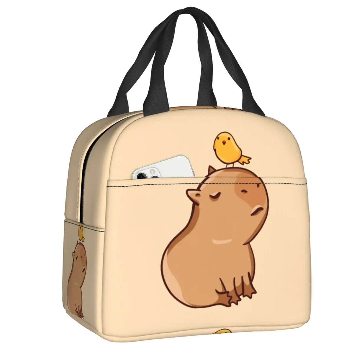 

Custom Capybara And Birds Thermal Insulated Lunch Bags Women Portable Lunch Tote for Kids School Children Storage Food Box