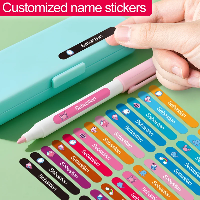 Personalized Adhesive Labels Custom Name for Organization, Kids Lunch Boxes & Gym Bottles - Waterproof Decorative Stickers
