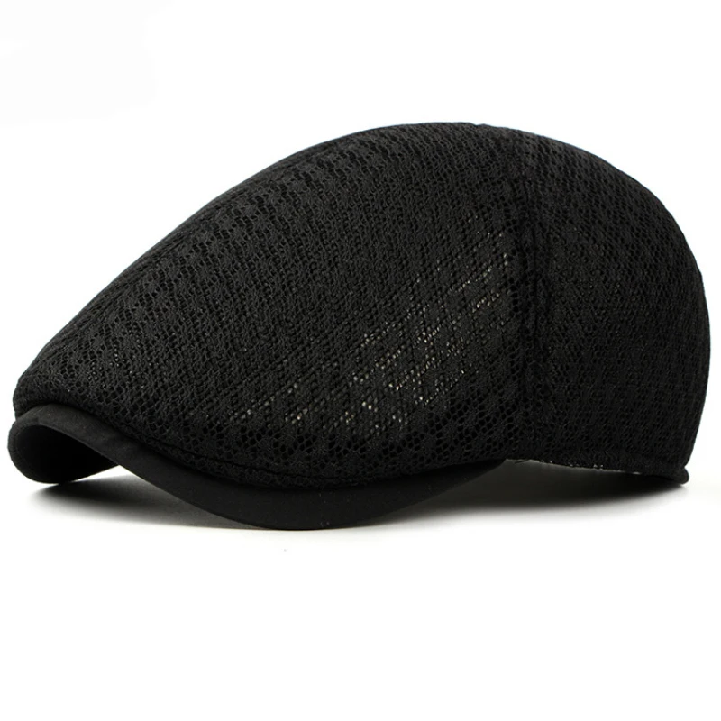 Korea Style Summer Sun Cap Hats Plain Solid Black White Grey Ivy Cabbie Flat Caps Breathable Mesh Men Women Beret Caps