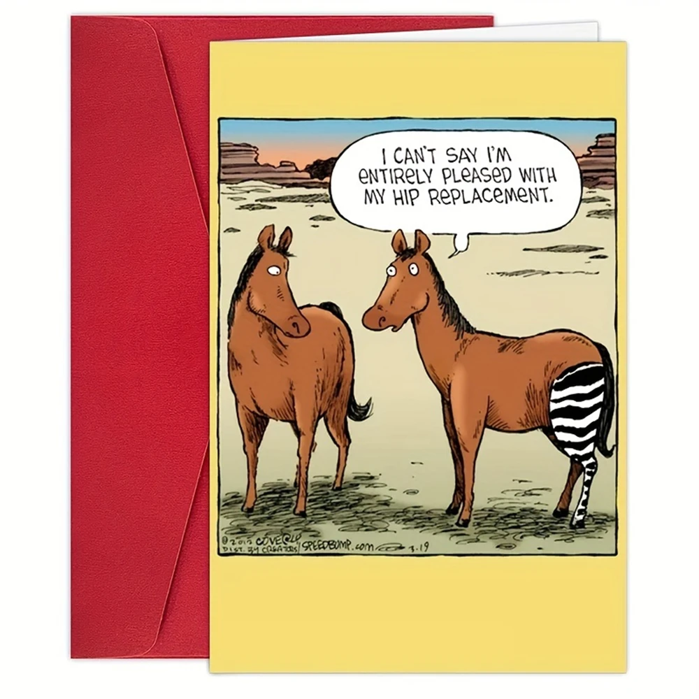 1 Funny Get Well Card with Envelope - Horse Hip Replacement,for adult