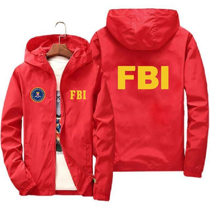 Jaqueta esportiva masculina à prova de vento com capuz, jaqueta ao ar livre, marca casual, moda de alta qualidade, impressa do FBI, nova primavera,