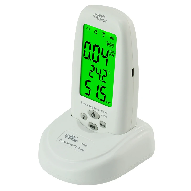 

AR820 Smart Sensor Digital Formaldehyde Gas Detector Monitor With Sound Light Alarm Temperature Humidity Tester