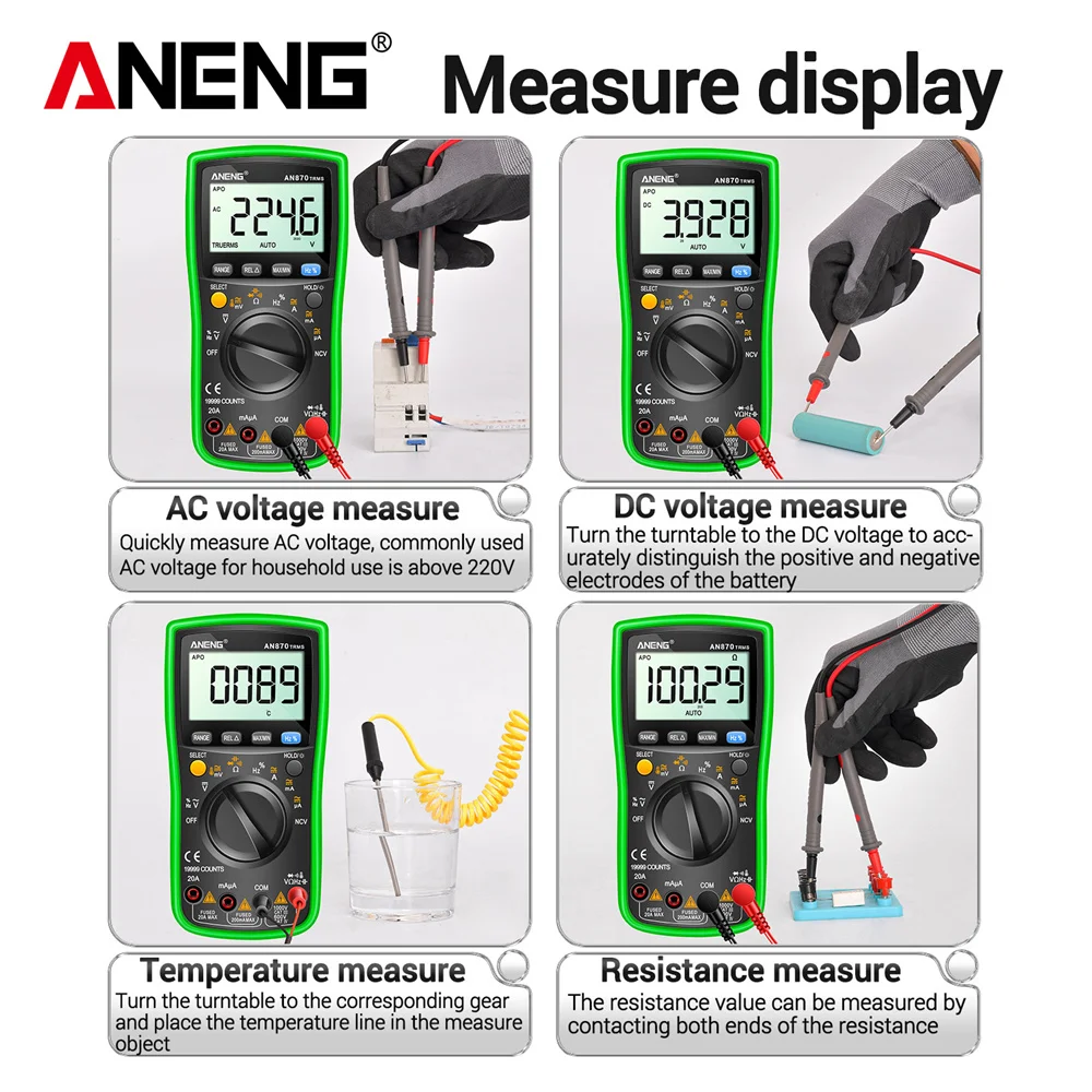 

ANENG AN870 PRO Digital Multimeter 19999 Counts True Rms Multimeter Transistor Tester Voltimetro Profesional Capacitance Meter