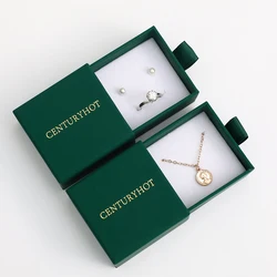 6x6x3.5cm Dark green color Cardboard Jewelry Box High Quality Krafty Paper Handmade Package Drawer Boxes With Custom Logo