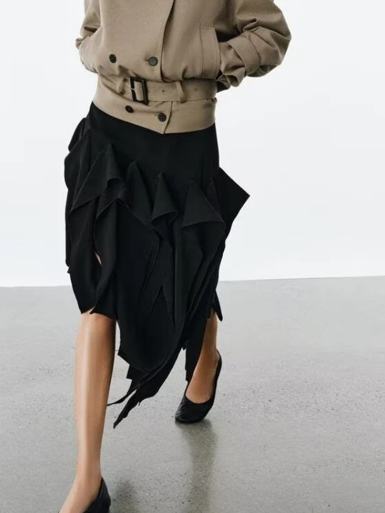 

Spring 2026 Asymmetric Pure Color Black Mid-Waist Half Skirt Women's New Design Sensation Ladies Skirts Irregular Skirts