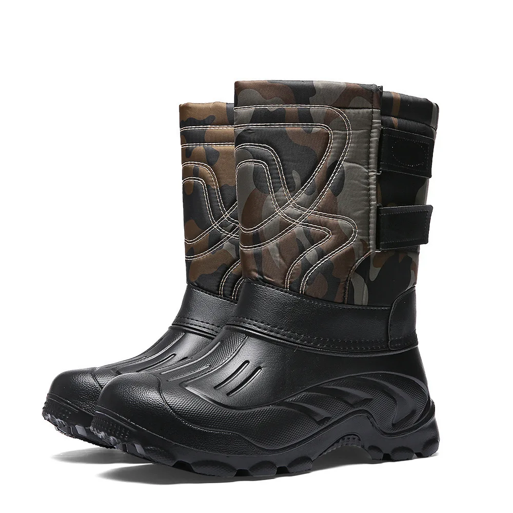 Herren-Winterstiefel mit hohem Schaft, wasserdicht, rutschfest, dick gefüttert, warm, für Outdoor-Wanderungen, Angeln, Tarnmuster, EU-Größe 39-46 – Detail 5