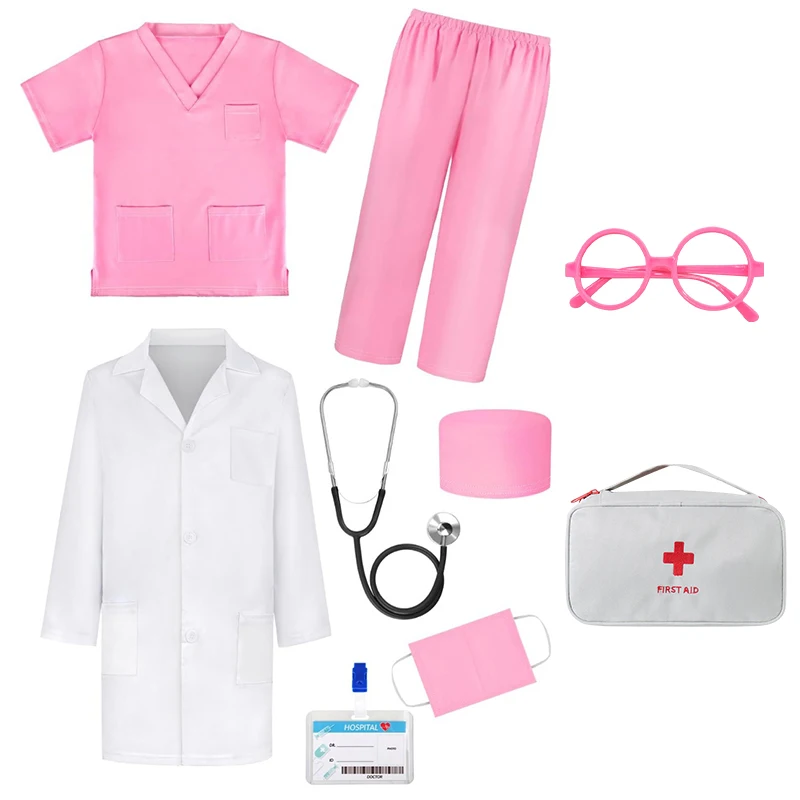 Carnival Cosplay Girl Boy Doctor Role Play Dress Up Set Doctor Scrubs Medical Kit Accessories 2-6Y