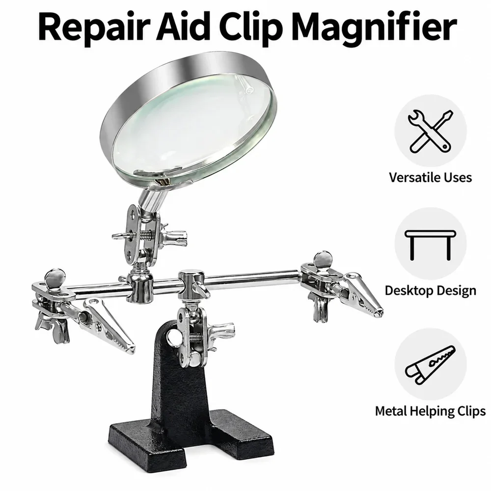 Soldering Iron Station Stand With Welding Magnifying Glass Clip Clamp Third Hand Helping Desktop Magnifier Soldering Repair Tool