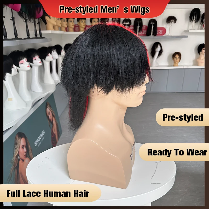 Male Wigs Black Red Color Hair Lace Wig Pre Styled Full Lace Wig For Men Color Human Hair Wigs Customized Mens Wig Easy To Wear