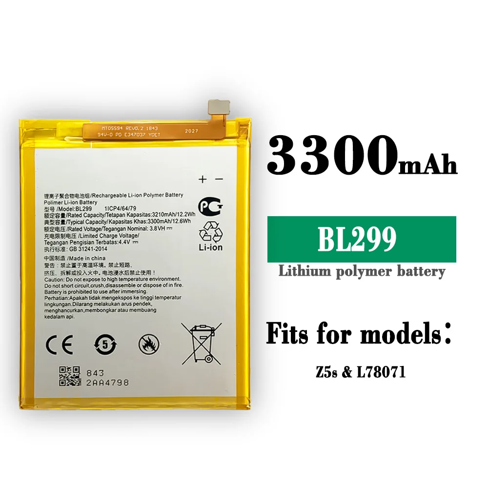 

New BL299 3300mAh battery For Lenovo Z5s L78071 Phone High Quality NEW Battery Lithium Battery