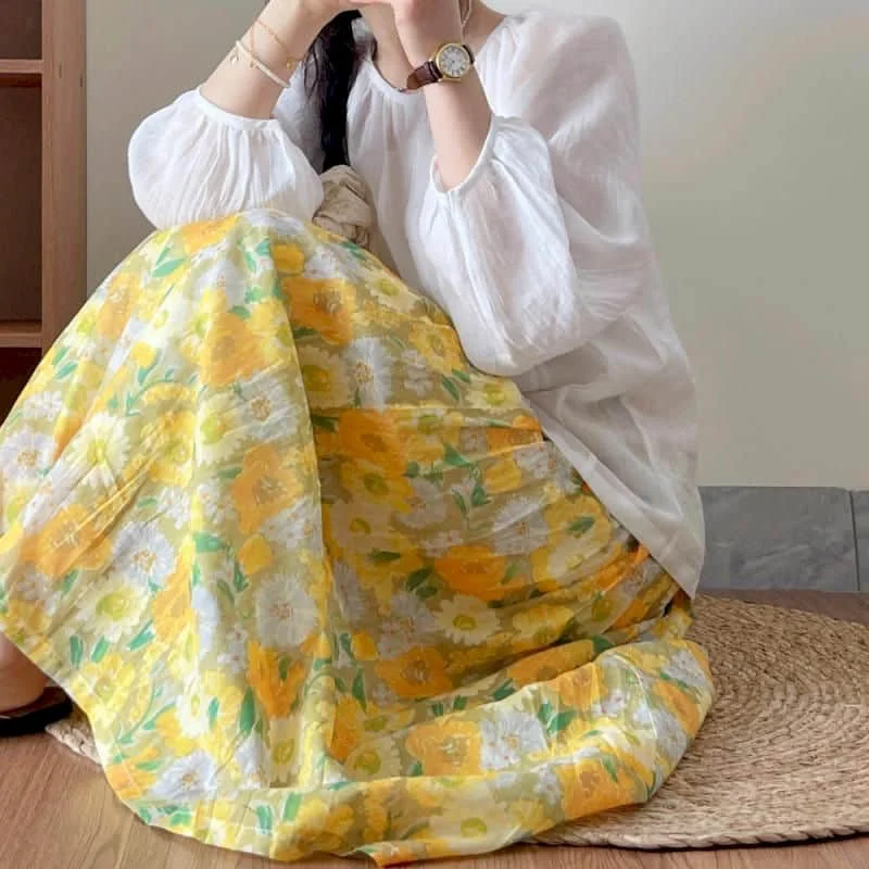 

Artistic Skirts for Women Casual Korean Style Loose Elastic Waist A-line Angel Skirts Summer Vintage Streetwear Women Clothes
