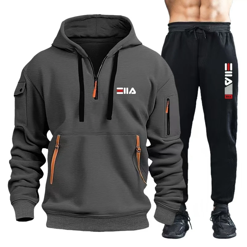 2024 Fashion Sportswear Plus Pants Sweatshirts Fleece Zipper Two Size Men\'s Set Hoodie Tracksuit Piece zipper hoodie S-3XL