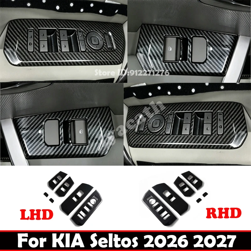 L/RHD For Kia Seltos 2026 2027 ABS carbonfiber car door Armrest Window rise Switch glass Lift control Panel Interior Accessories