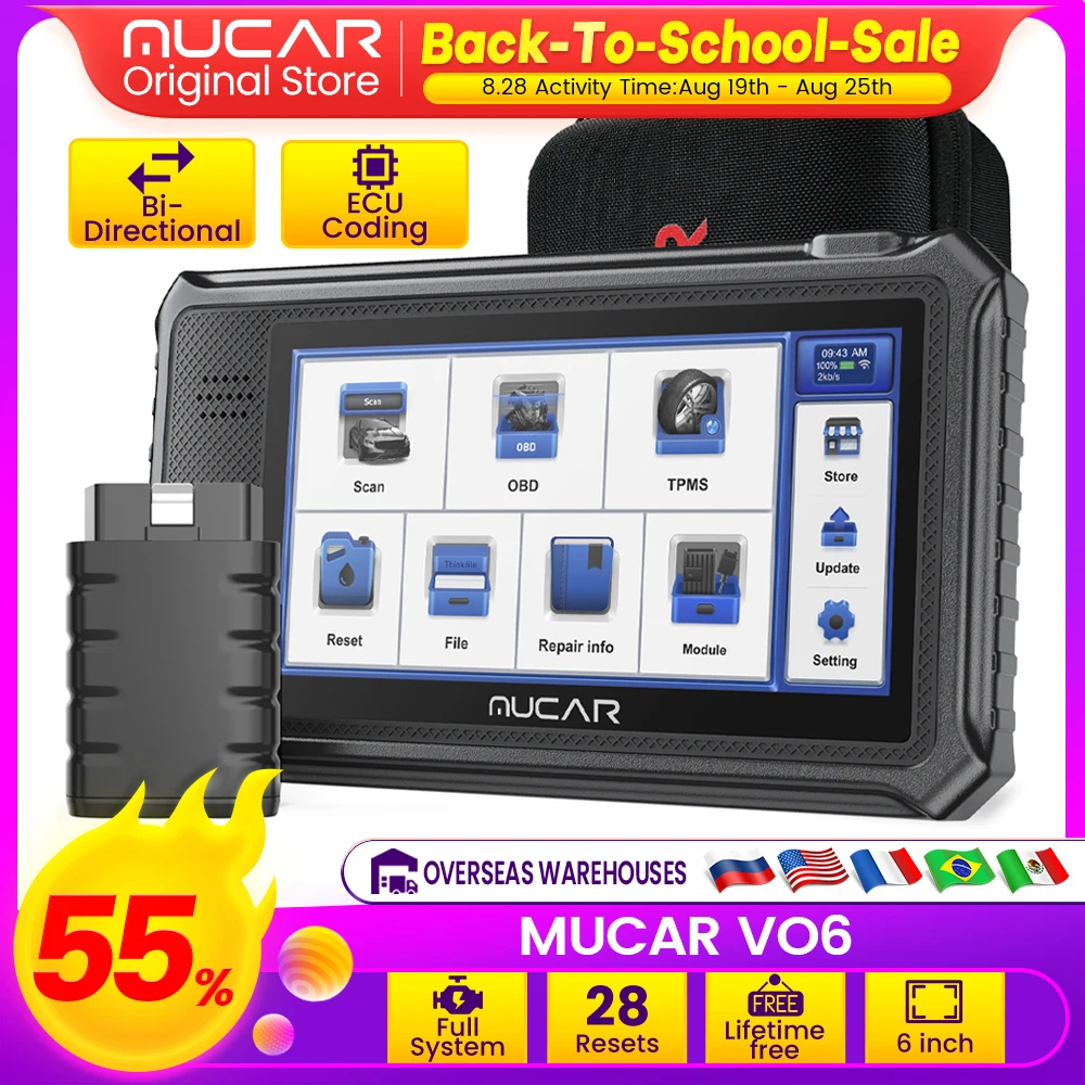 

MUCAR VO6 OBD2 car Diagnostic tool full system auto scanner code reader 28 resets Special Functions bi-directional scan tools