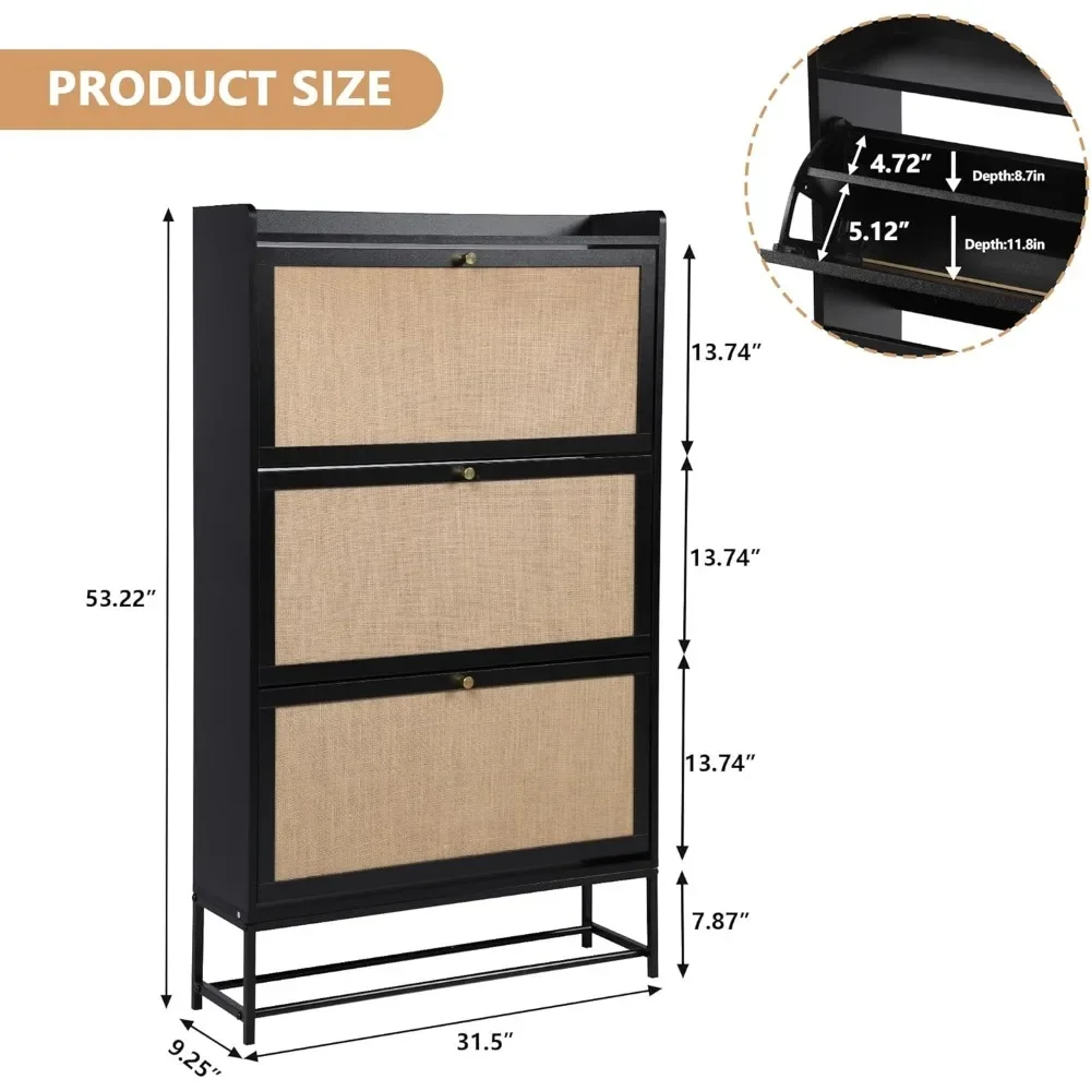 Shoe Cabinet for Entryway, Slim Shoes Cabinets with 3 Flip Drawers Narrow Shoes Storage, 4 Tier Freestanding Shoe Organizer