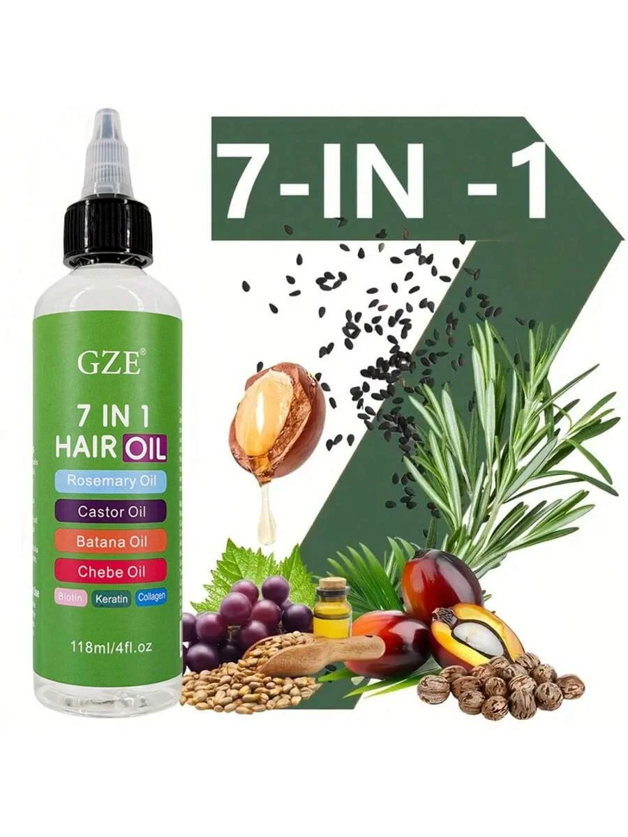 

7-в-1 масло для волос, обогащенное масло розмарина, касторовое масло, масло батана, масло Chebe, биотин, кератин, коллаген для сильных волос, разглаживание