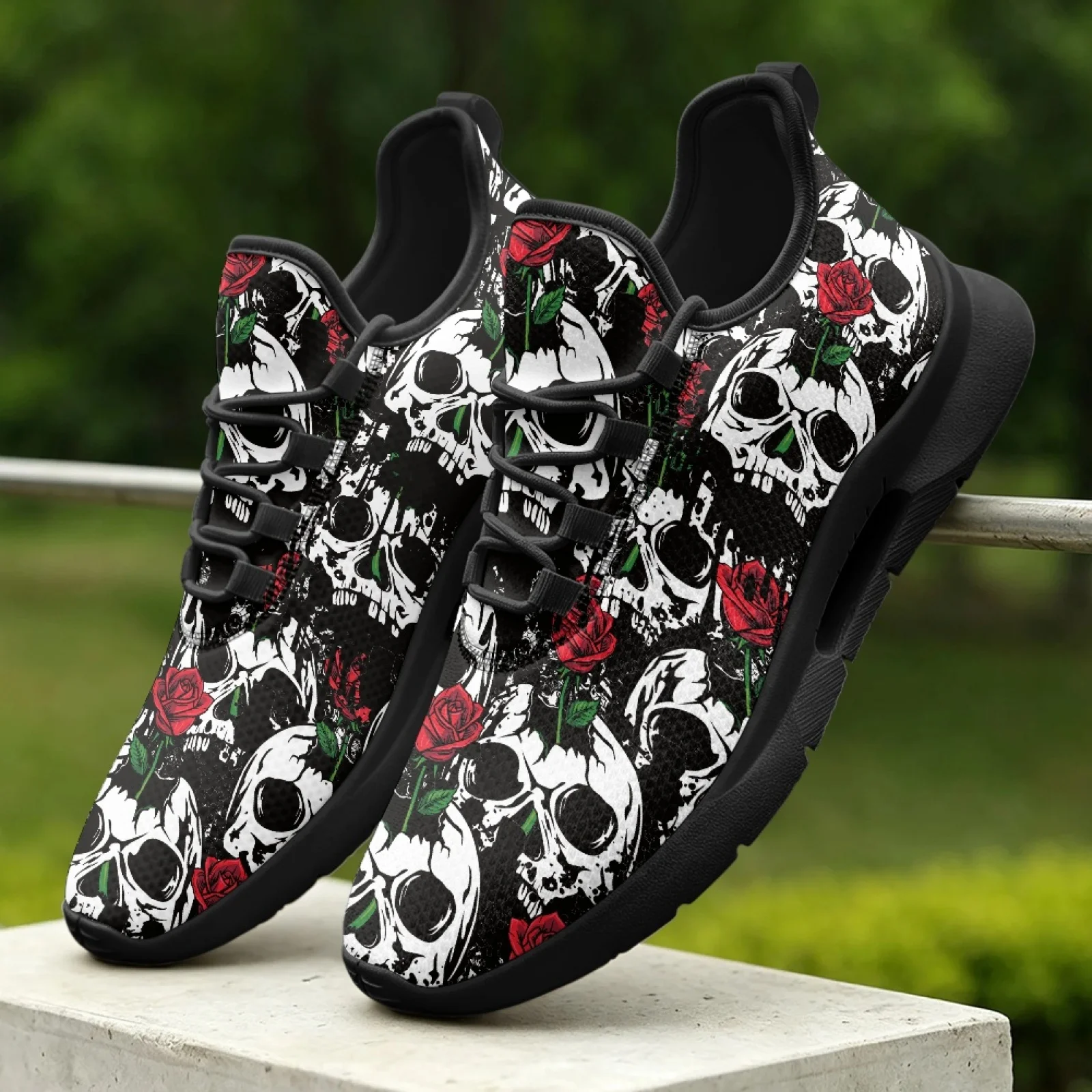 XIXIRIMIDO Women's Lace-up Casual Shoe Nurse Shoes Women's Sandals Men's Sneakers and Casual Shoes Tenis Feminino Rose Skull