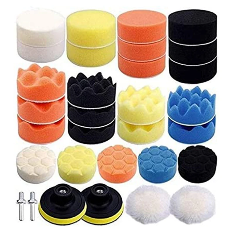 

31 PCS 3 Inch Buffing Sponge Pads And Polishing Pads Kit, Car Polishing Pad Kit Foam Polishing Pads Polisher Attachment