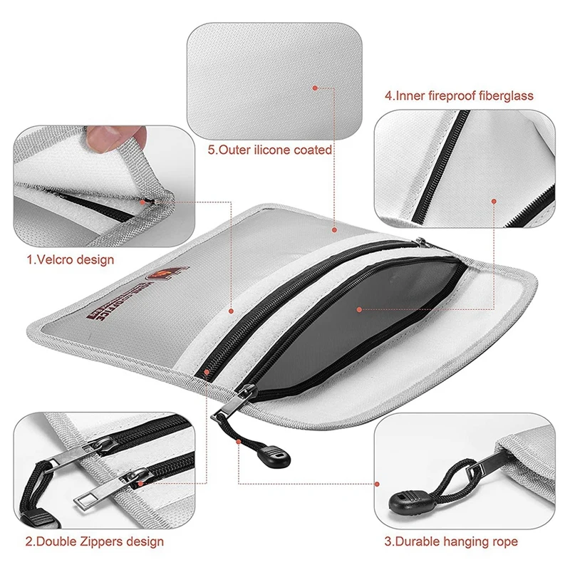 3X Fireproof Document Bag,Waterproof And Fireproof Money Bag With Zipper,Fireproof Safe Storage Pouch For Passport Ect.