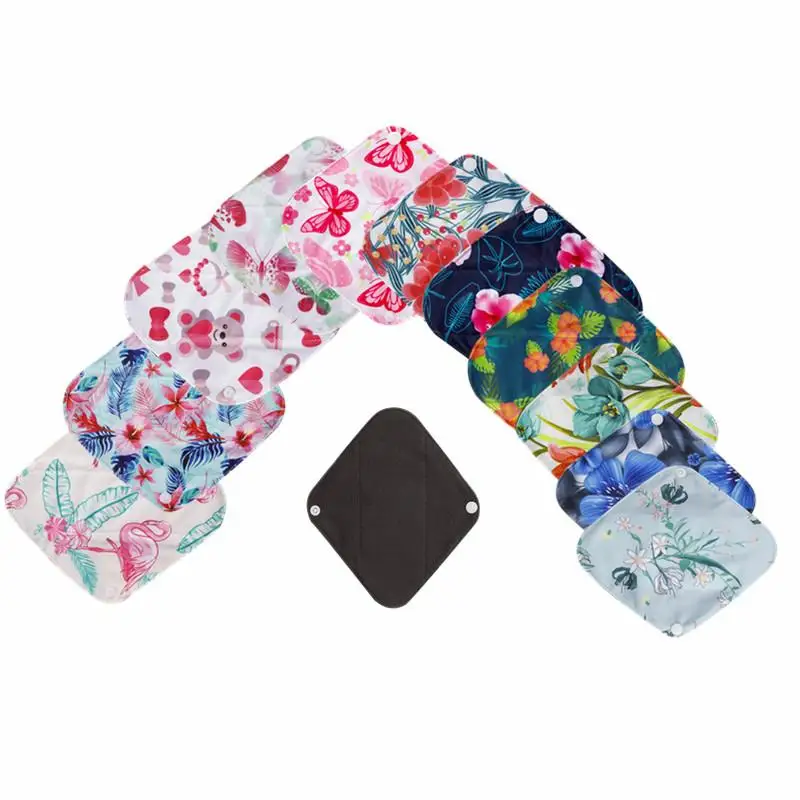 6pcs Waterproof Washable Bamboo Charcoal Cloth  Panty Liner Sanitary Pad Set +1pc Free Wet Bag