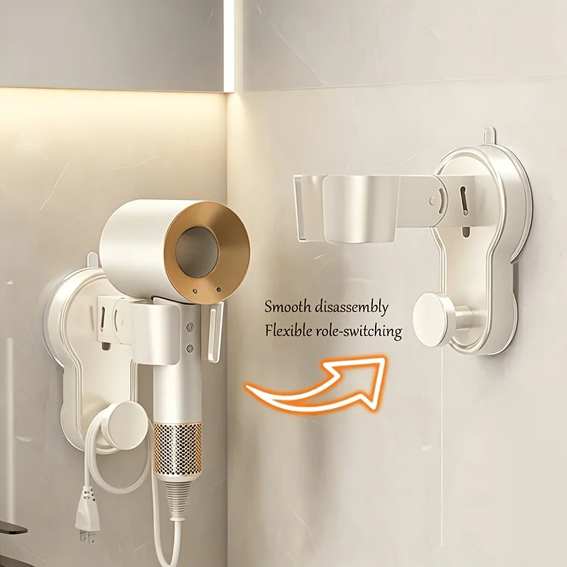 Suction Cup Hair Dryer Rack Wall Mount Bathroom Stand Strong Load Bearing Waterproof Lazy Holder Utility Hook Bathroom Toilet