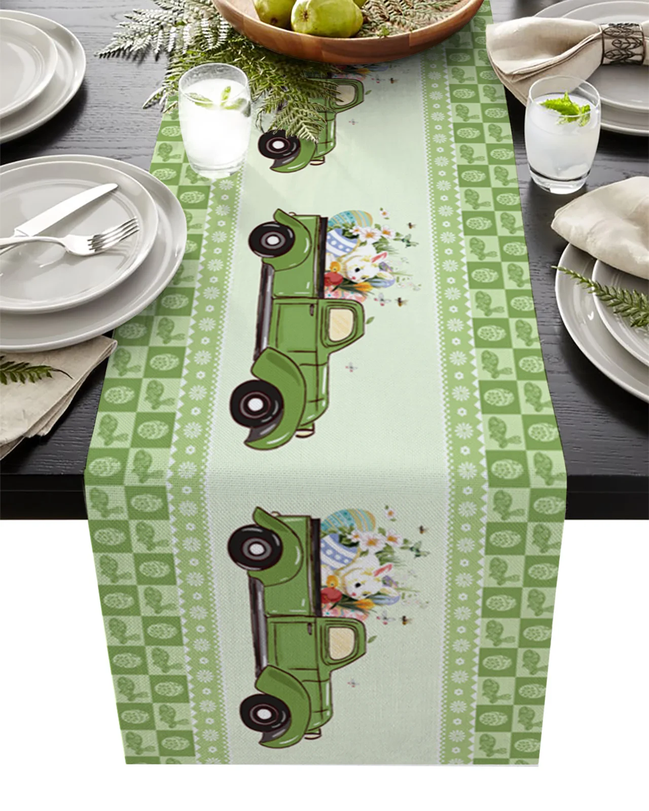 

Easter Bunny Truck Pattern Table Runner Home Kitchen Table Decoration Table Runner Party Hotel Wedding Arrangement Table Runner