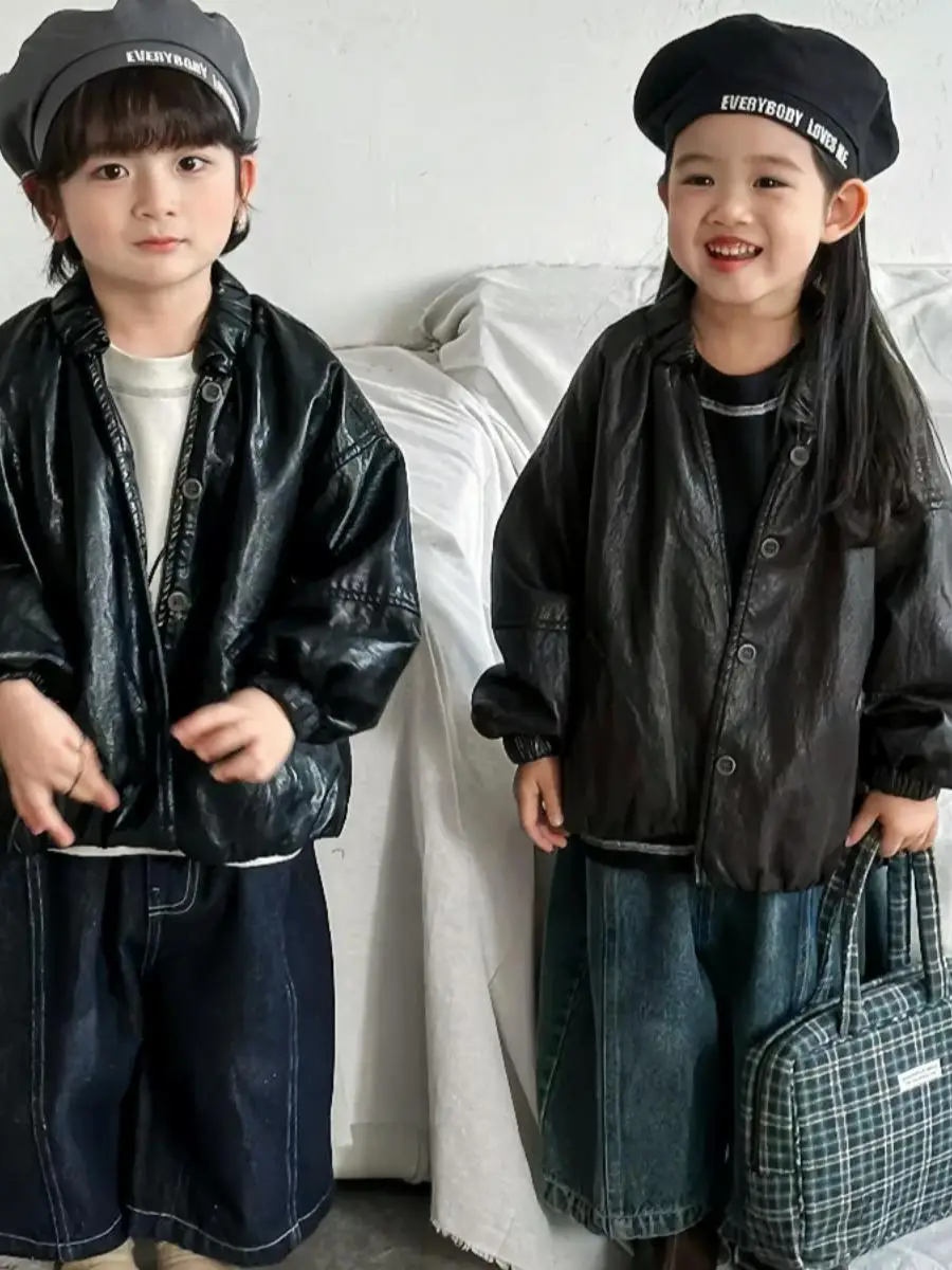 jiayefei-子供の明るい色の綿レザージャケット春秋の新スタイル男の子女の子ベビーフォレストシステムレトロジャケット