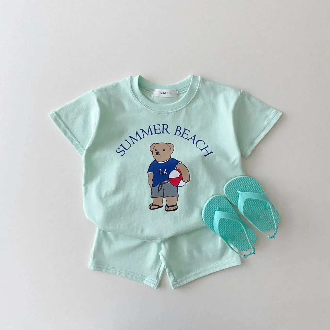 2023 Korea Baby Boy Clothing Set Toddler Kids Summer Clothes Cartoon Bear T-shirt+Shorts Two Piece Suit Newborn Boy Girl Outfits