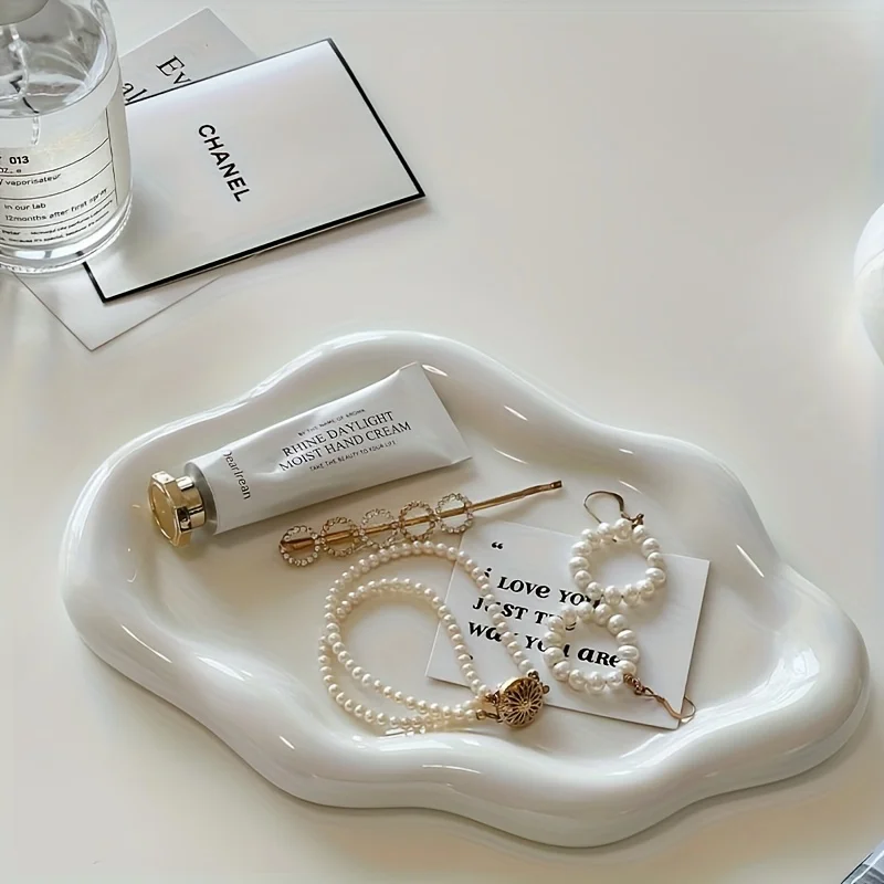 2pcs Nordic Minimalist Wavy Cloud Tray, Silver-White Irregular Decorative Tray, High-Value Dressing Storage Tray