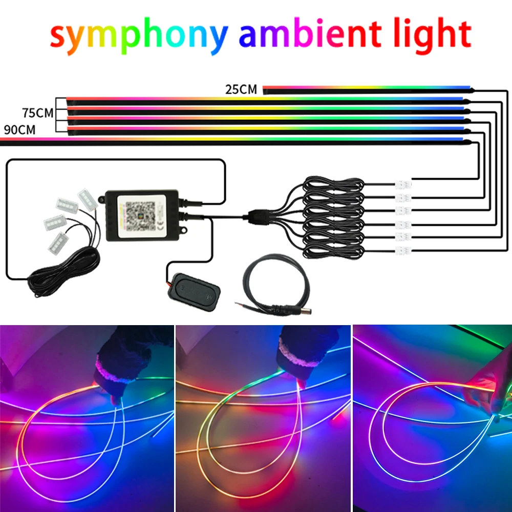 

Car Full Color Ambient Light 6/10/18 in 1 RGB Neon Interior Acrylic LED Strip Symphony Streamer Atmosphere Lamp Kit APP Control