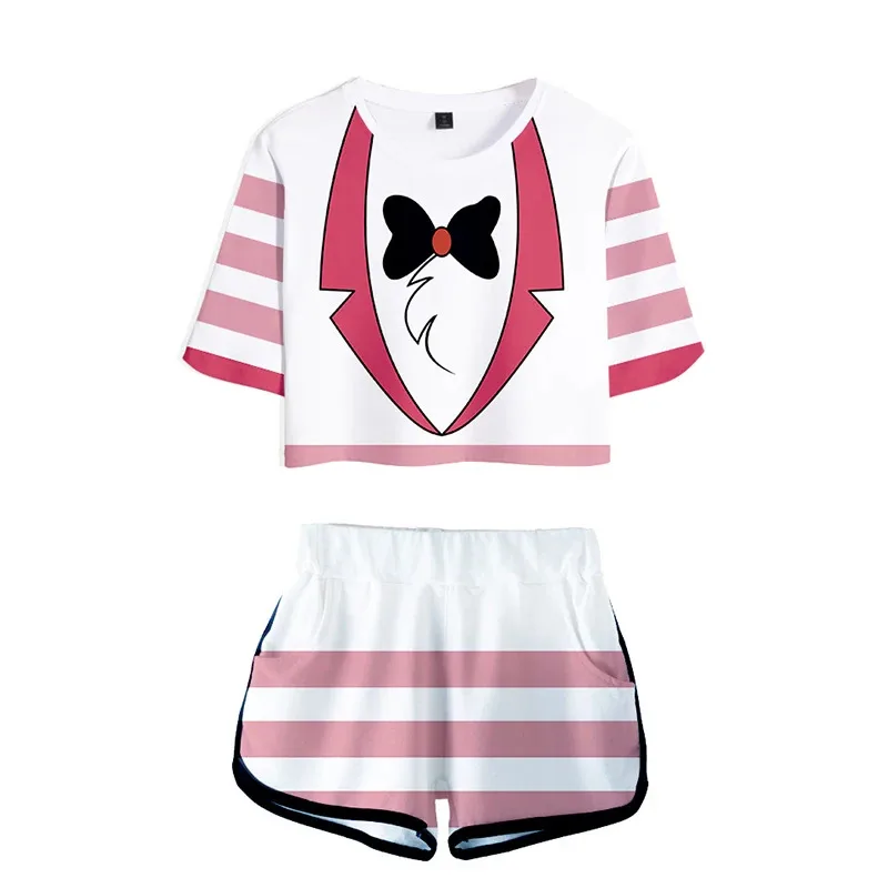 qq38Hazbin-traje de Cosplay para mujer, Top de Charlie Alastor, trajes deportivos, pantalones cortos para correr, camisa, conjunto Hazbin, Hotel y niñas