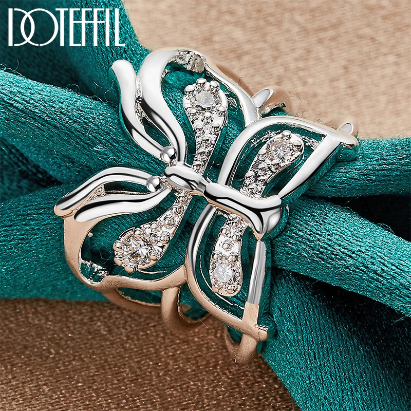 

DOTEFFIL 925 Sterling Silver Butterfly AAAAA Zircon Ring For Woman Fashion Wedding Engagement Party Gift Charm Jewelry