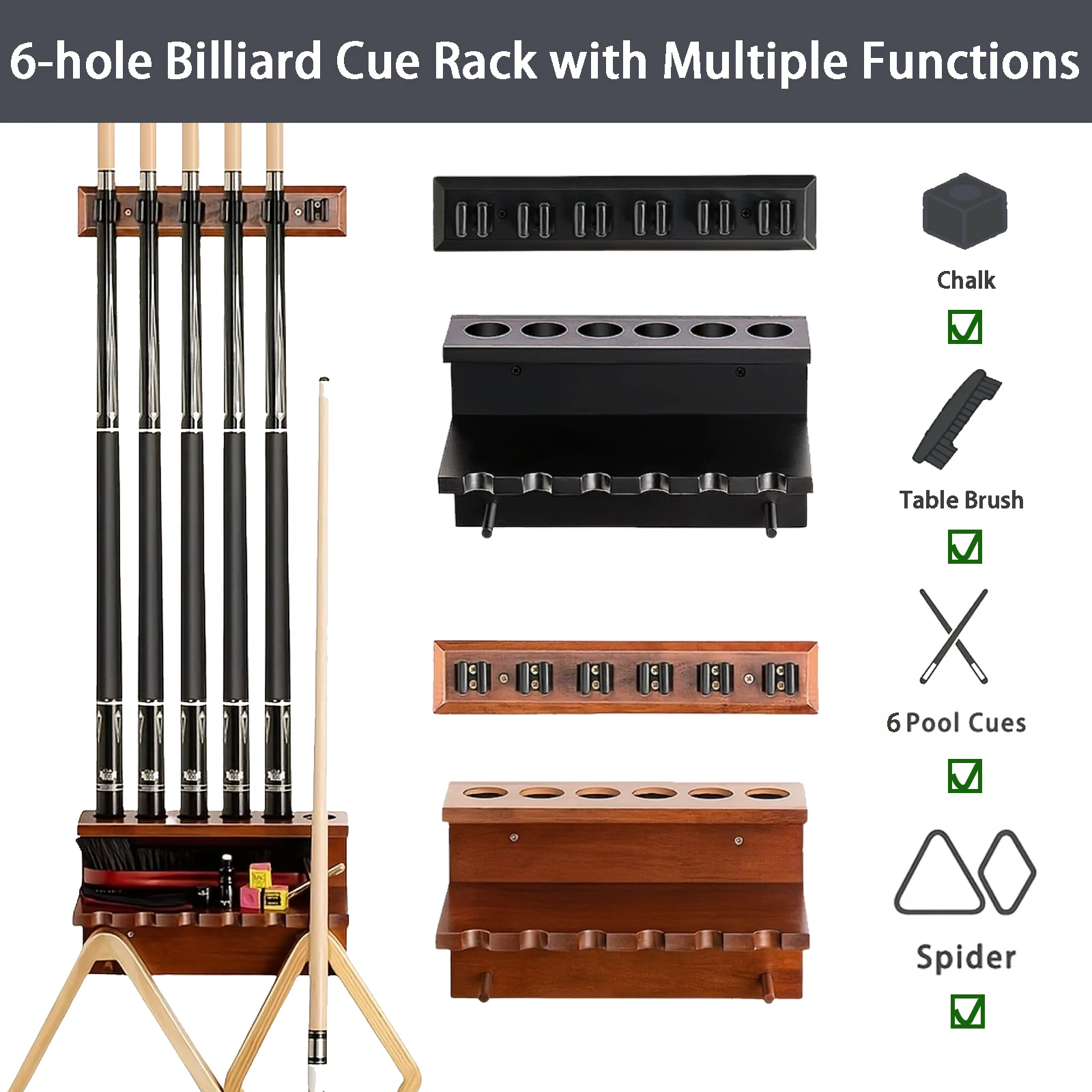 

Multifunctional 6-hole Wall-mounted Cue Rack, Solid Wood Material, Durable and Convenient