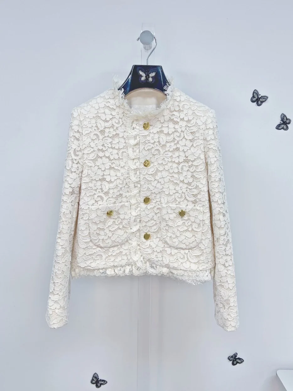 

Женское короткое пальто Tagkita с изысканной отделкой кружевом, осенне-зимнее, модное, прямого кроя, с длинными рукавами, круглым вырезом, на пуговицах