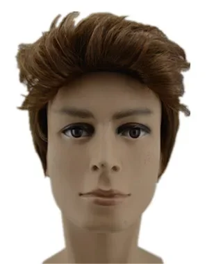 

Мужские парики Fei-Show: короткие кудрявые накладные пряди из термостойкого синтетического волокна, светло-коричневые