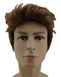 Fei-Show Wigs Inclined Bands Hair For Man Synthetic Heat Resistance Fiber Light Brown Male Hairpieces Short Curly Toupee