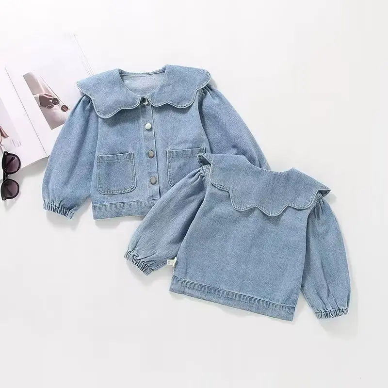 Spring Autumn Kids Denim Jackets for Girls Baby  Korea Coats Fashion Child Kids Outwear Jeans Jackets2 4 6 7 Year 2023 New Jean