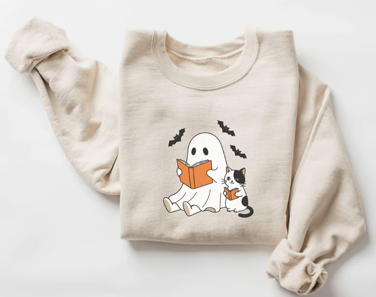 

Толстовка в стиле ретро с призраками для чтения книг, толстовка для учителя на Хэллоуин, подарок учителю на Хэллоуин