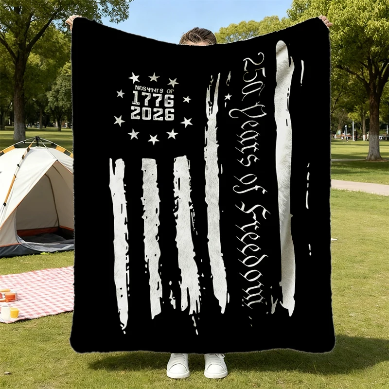 America 250th Anniversary Flannel Blanket, USA 250 1776-2026, Patriotic Flannel Throw, Independence Day