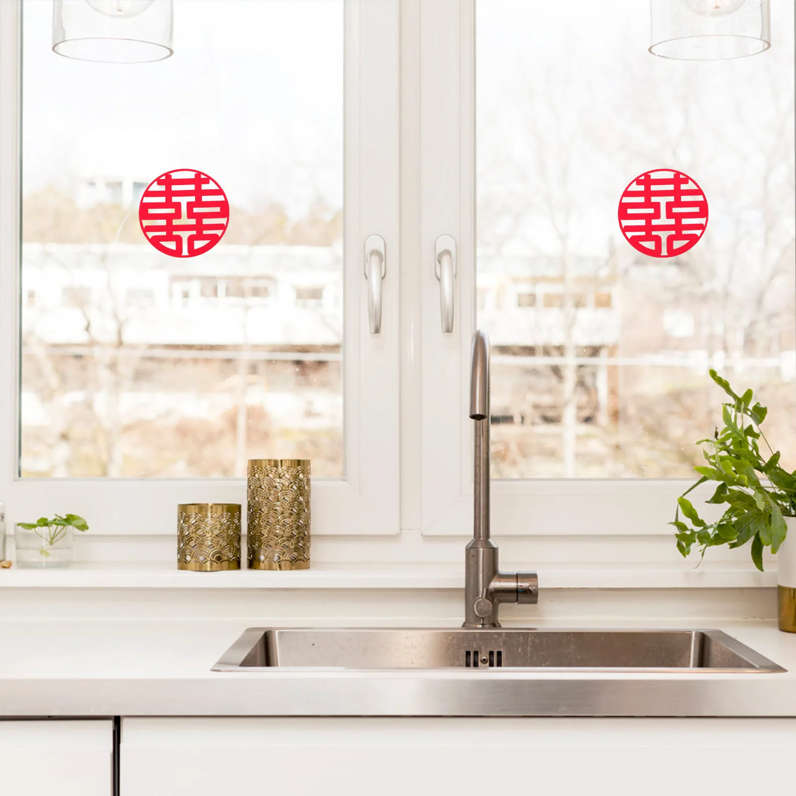 30Pcs Chinese Wedding Xi Stickers Non-Woven Red Paper-Cuts Traditional Decorations Happy Festival Atmosphere Wedding Decorations