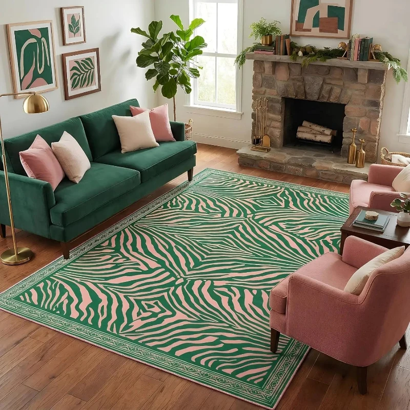 Wohnzimmerteppich, maschinenwaschbar, weiche, rutschfeste Bodenmatte, rosa Zebra-Print-Teppich, Schlafzimmerteppiche, große Teppiche für die Inneneinrichtung, 양탄자