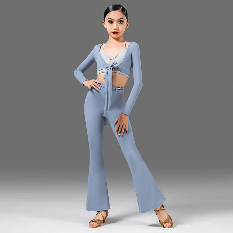 Girls Latin Dance Practice Clothes Kid's Samba Dance Performance Costume Line Dance Clothing Shawl Sling Pants 3 PCS Set VBH1064