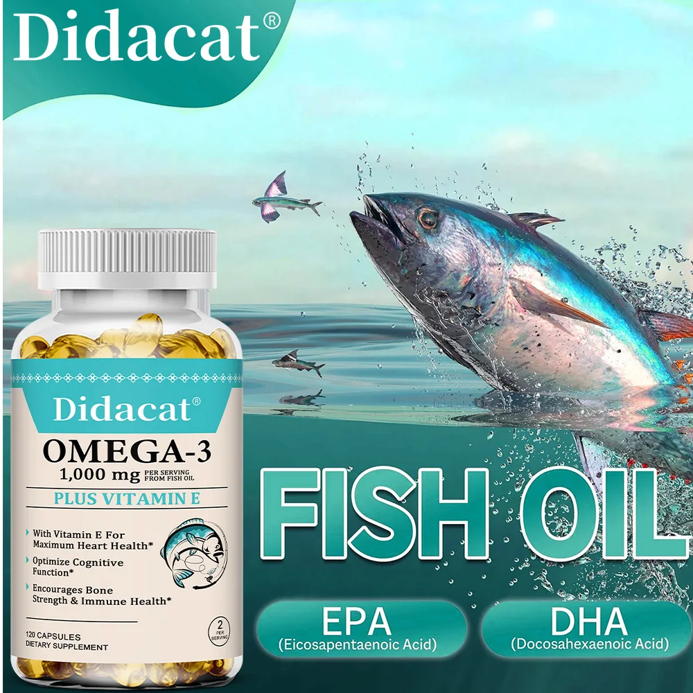 

Didacat Omega 3 Fish Oil Capusles with EPA & DHA Helps Brain Development & Cardiovascular Health for Eye and Skin Health