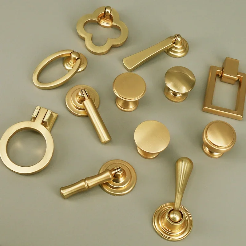 Goldene Möbel-Türgriffe und Knöpfe aus gebürstetem Messing, Kommodengriff, Schranktürgriff, antiker Küchen-Hardware-Knopf