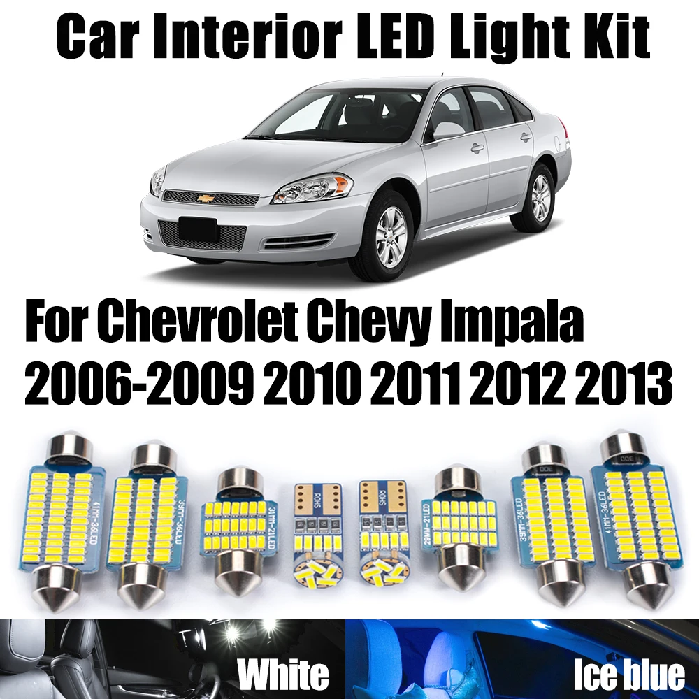 12Pcs Canbus LED Interior Map Dome Courtesy Light Kit For Chevrolet Chevy Impala 2006- 2008  2009 2010 2011 2012 2013 Car Bulbs