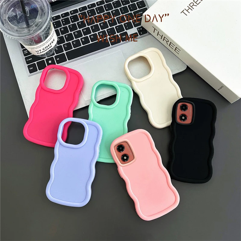 E 40 E 30 Solid Color Wavy Shape Silicone Phone Case For Motorola Moto E30 E22S Edge 40Neo G22 G34 G52 G60S G23 G04S G82 Cover