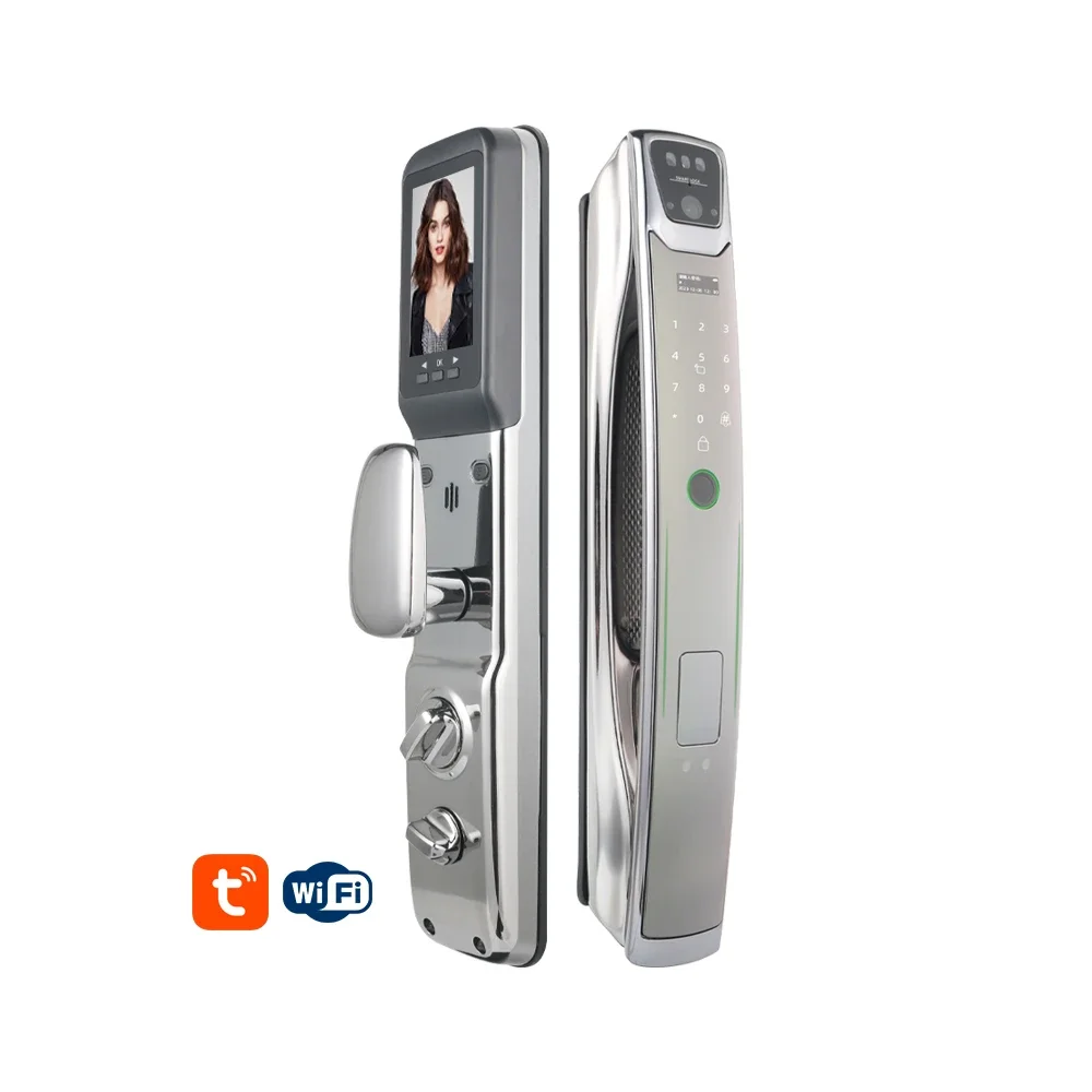 Impermeável Full Automatic Smart Door Lock com câmera, Digital Mortise, Finger Print, 3D Face Entrance Locks