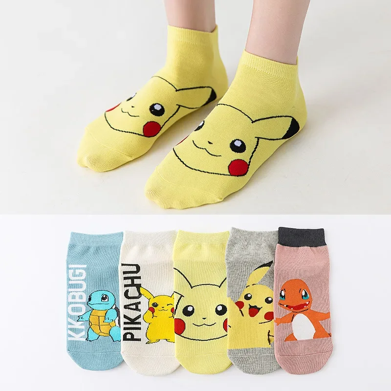 

Pokemon Pikachu Cartoon Socks Anime Figures Squirtle Boys and Girls Funny Boat Socks Cute Psyduck Spring Summer Short Socks