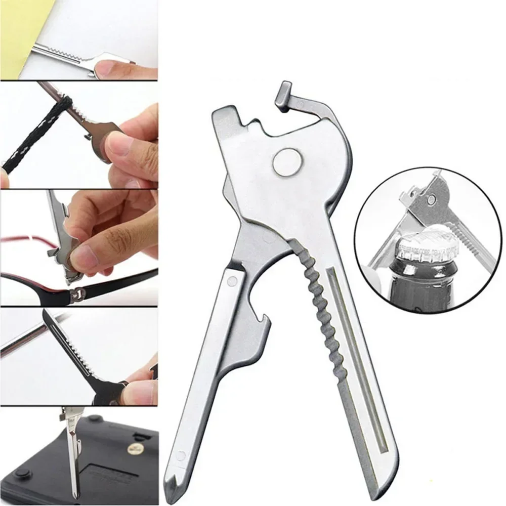 

1Pc Outdoor Multi-function Key Chain 6 in 1 Folding Knife Bottle Opener Screwdriver Tool EDC Stainless Steel Pocket Accessories